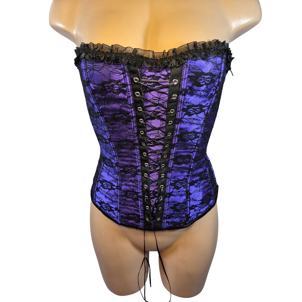 VTG Y2K Tribal Rhythm Corset Lace Ruffle Boning Goth Whimsigoth Rave Fits S 30in